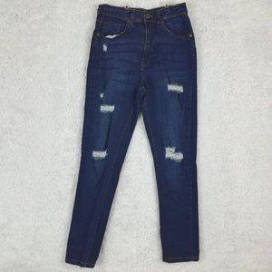 C'est Toi Black Label Womens Jeans Skinny Blue Denim Ripped Dark Wash Juniors‎ 7